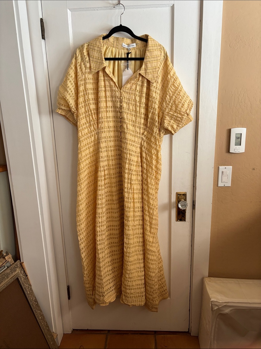 NWT Seersucker Check Yellow Short-Sleeve Collared Midi Dress size 3X